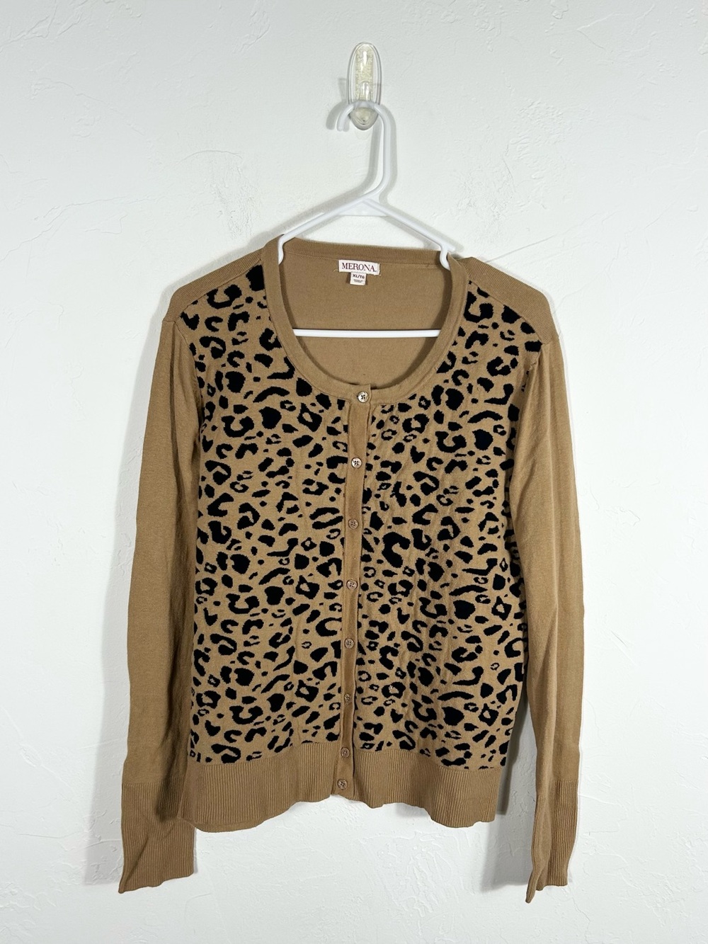 Merona Leopard Animal Print Button-Up Knit Cardigan Sweater Size XL